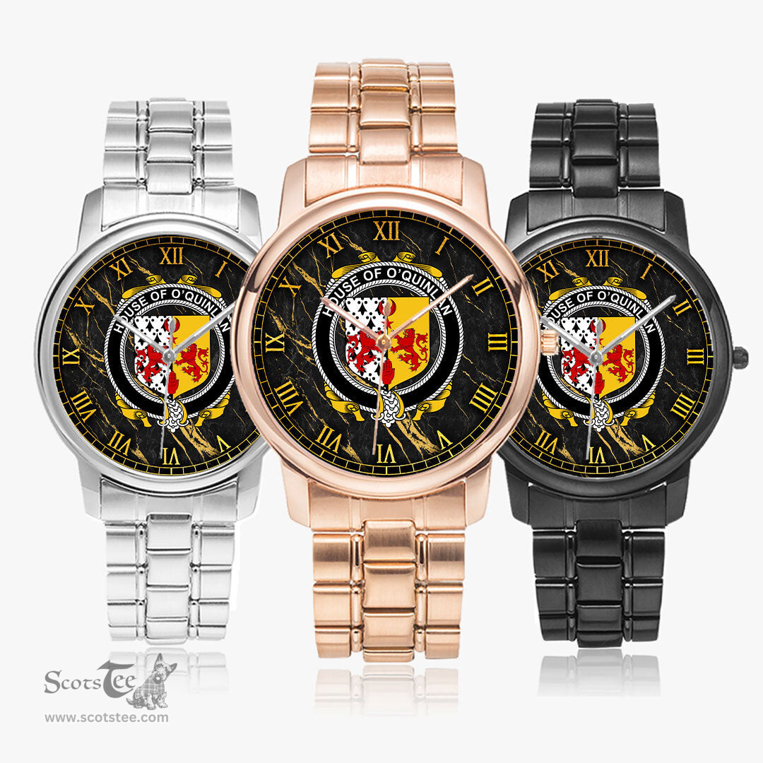 Irish House of O QUINLAN Irish Coat of Arms Irish Watch Folding Clasp Type Stainless Steel Quartz Watch