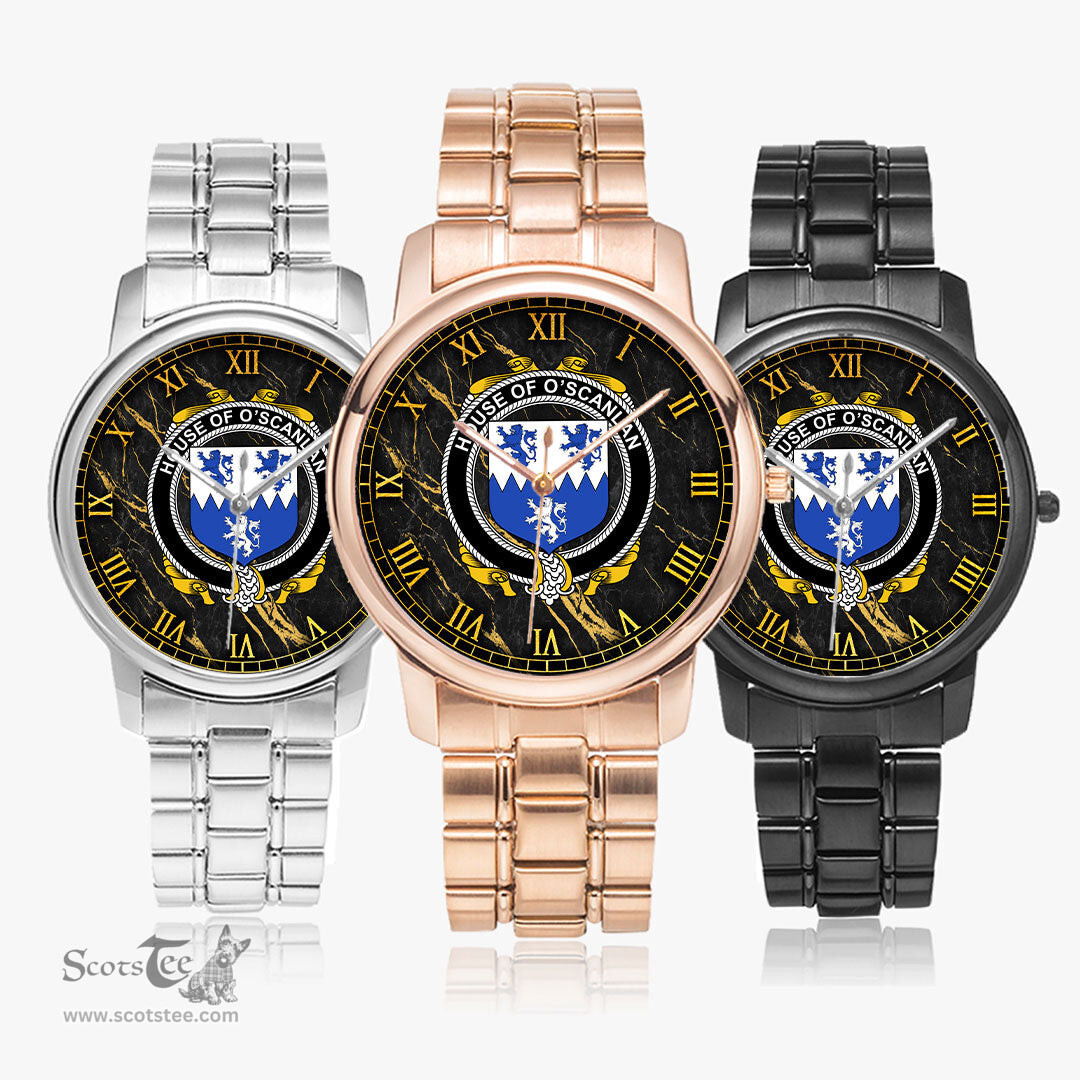 Irish House of O SCANLAN Munster Irish Coat of Arms Irish Watch Folding Clasp Type Stainless Steel Quartz Watch