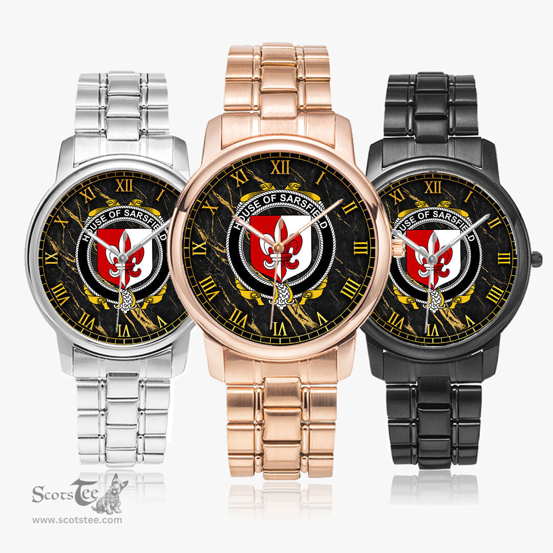 Irish House of SARSFIELD Irish Coat of Arms Irish Watch Folding Clasp Type Stainless Steel Quartz Watch