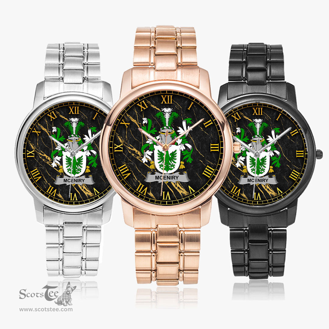 Irish McEniry or McEnery Irish Coat of Arms Irish Watch Folding Clasp Type Stainless Steel Quartz Watch