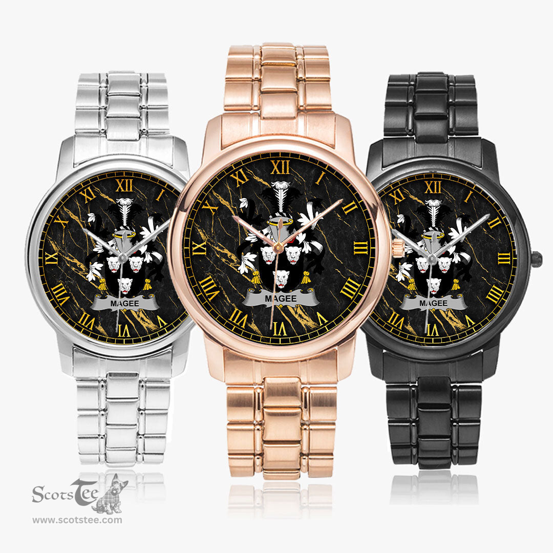 Irish Magee or McGee Irish Coat of Arms Irish Watch Folding Clasp Type Stainless Steel Quartz Watch