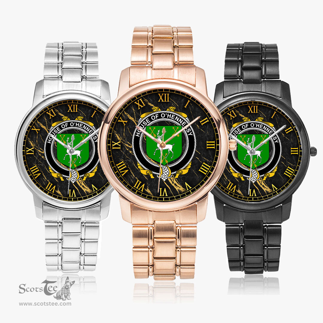 Irish House of O HENNESSY Irish Coat of Arms Irish Watch Folding Clasp Type Stainless Steel Quartz Watch