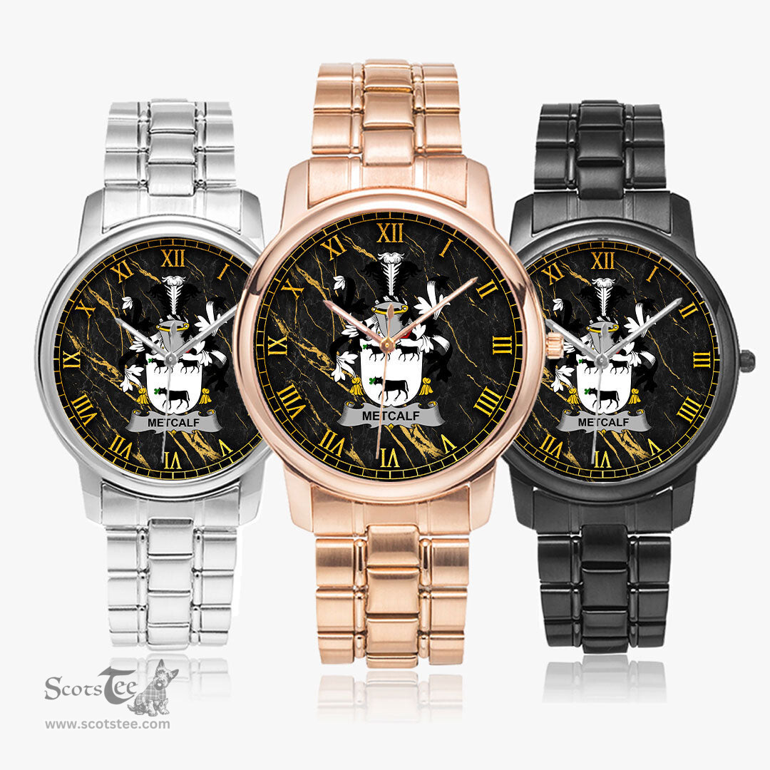 Irish Metcalf or Metcalfe Irish Coat of Arms Irish Watch Folding Clasp Type Stainless Steel Quartz Watch