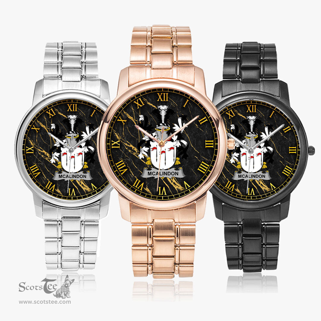 Irish McAlindon or McAlindem Irish Coat of Arms Irish Watch Folding Clasp Type Stainless Steel Quartz Watch