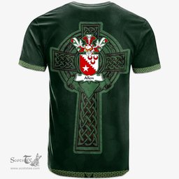Irish Allen Coat of Arms Irish T Shirt Irish Cross with Celtic Knot and Claddagh Ring T Shirt