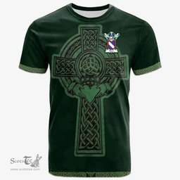 Irish Bisset Coat of Arms Irish T Shirt Irish Cross with Celtic Knot and Claddagh Ring T Shirt