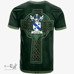 Irish Archibald Coat of Arms Irish T Shirt Irish Cross with Celtic Knot and Claddagh Ring T Shirt
