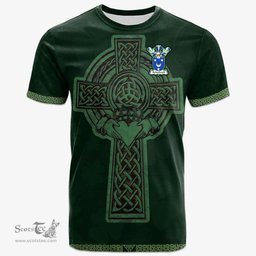 Irish Arbuthnott Coat of Arms Irish T Shirt Irish Cross with Celtic Knot and Claddagh Ring T Shirt