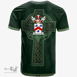 Irish Abercrombie Coat of Arms Irish T Shirt Irish Cross with Celtic Knot and Claddagh Ring T Shirt
