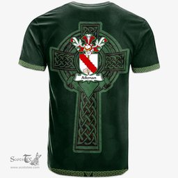 Irish Aikman Coat of Arms Irish T Shirt Irish Cross with Celtic Knot and Claddagh Ring T Shirt
