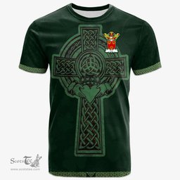 Irish Croe or Crowe Coat of Arms Irish T Shirt Irish Cross with Celtic Knot and Claddagh Ring T Shirt