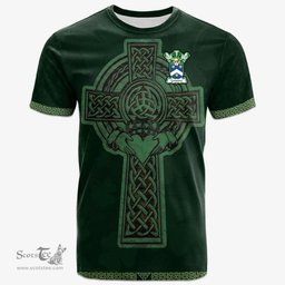 Irish Carstairs Coat of Arms Irish T Shirt Irish Cross with Celtic Knot and Claddagh Ring T Shirt
