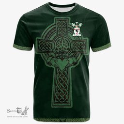 Irish Farquhar Coat of Arms Irish T Shirt Irish Cross with Celtic Knot and Claddagh Ring T Shirt