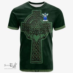 Irish Dalmahoy Coat of Arms Irish T Shirt Irish Cross with Celtic Knot and Claddagh Ring T Shirt