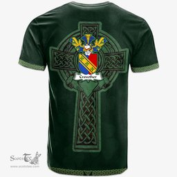 Irish Crowther Coat of Arms Irish T Shirt Irish Cross with Celtic Knot and Claddagh Ring T Shirt