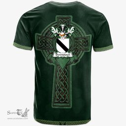 Irish Dennistoun Coat of Arms Irish T Shirt Irish Cross with Celtic Knot and Claddagh Ring T Shirt