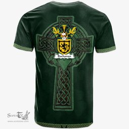 Irish Buchanan Coat of Arms Irish T Shirt Irish Cross with Celtic Knot and Claddagh Ring T Shirt