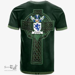 Irish Crichton or Creighton Coat of Arms Irish T Shirt Irish Cross with Celtic Knot and Claddagh Ring T Shirt