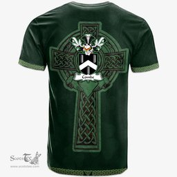 Irish Combe Coat of Arms Irish T Shirt Irish Cross with Celtic Knot and Claddagh Ring T Shirt
