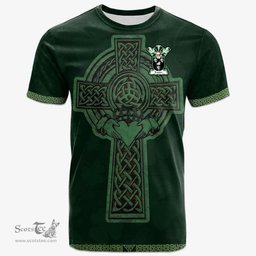 Irish Easton or Eiston Coat of Arms Irish T Shirt Irish Cross with Celtic Knot and Claddagh Ring T Shirt