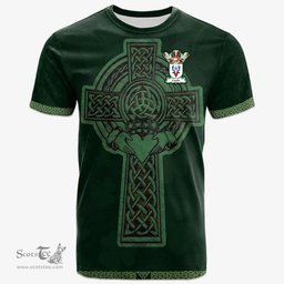 Irish Coutts Coat of Arms Irish T Shirt Irish Cross with Celtic Knot and Claddagh Ring T Shirt