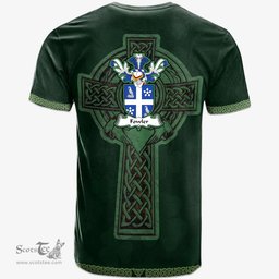 Irish Fouler or Fowler Coat of Arms Irish T Shirt Irish Cross with Celtic Knot and Claddagh Ring T Shirt