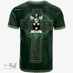 Irish MacGhie Coat of Arms Irish T Shirt Irish Cross with Celtic Knot and Claddagh Ring T Shirt