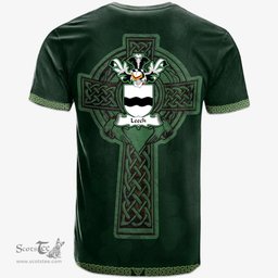 Irish Leech Coat of Arms Irish T Shirt Irish Cross with Celtic Knot and Claddagh Ring T Shirt