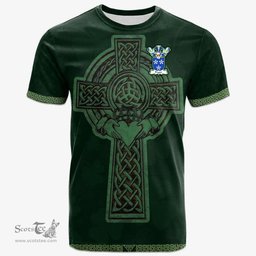 Irish Fraser Coat of Arms Irish T Shirt Irish Cross with Celtic Knot and Claddagh Ring T Shirt