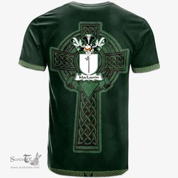 Irish MacLaurin or McLaurin Coat of Arms Irish T Shirt Irish Cross with Celtic Knot and Claddagh Ring T Shirt