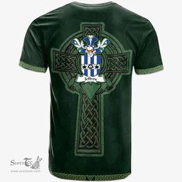 Irish Jeffrey Coat of Arms Irish T Shirt Irish Cross with Celtic Knot and Claddagh Ring T Shirt