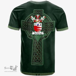 Irish Henderson Coat of Arms Irish T Shirt Irish Cross with Celtic Knot and Claddagh Ring T Shirt