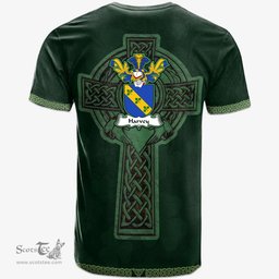 Irish Harvey Coat of Arms Irish T Shirt Irish Cross with Celtic Knot and Claddagh Ring T Shirt