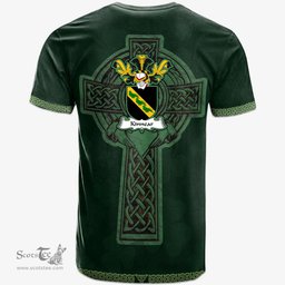 Irish Kinnear Coat of Arms Irish T Shirt Irish Cross with Celtic Knot and Claddagh Ring T Shirt