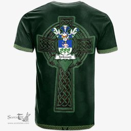 Irish Kirkwood Coat of Arms Irish T Shirt Irish Cross with Celtic Knot and Claddagh Ring T Shirt