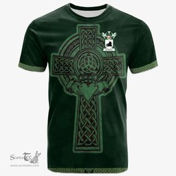 Irish Gardyne or Garden Coat of Arms Irish T Shirt Irish Cross with Celtic Knot and Claddagh Ring T Shirt