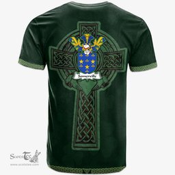Irish Somerville Coat of Arms Irish T Shirt Irish Cross with Celtic Knot and Claddagh Ring T Shirt