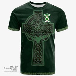 Irish Rigg Coat of Arms Irish T Shirt Irish Cross with Celtic Knot and Claddagh Ring T Shirt