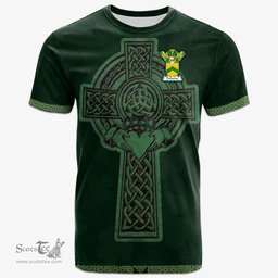 Irish Pinkerton Coat of Arms Irish T Shirt Irish Cross with Celtic Knot and Claddagh Ring T Shirt