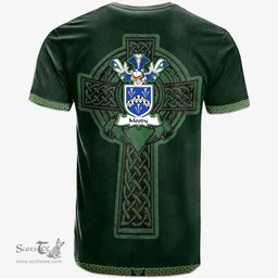 Irish Moody or Mudie Coat of Arms Irish T Shirt Irish Cross with Celtic Knot and Claddagh Ring T Shirt