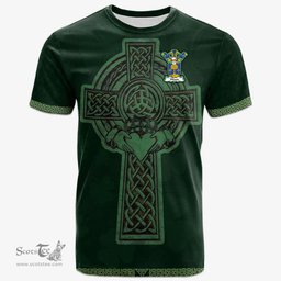 Irish Wood Coat of Arms Irish T Shirt Irish Cross with Celtic Knot and Claddagh Ring T Shirt