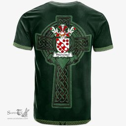 Irish Warrender Coat of Arms Irish T Shirt Irish Cross with Celtic Knot and Claddagh Ring T Shirt
