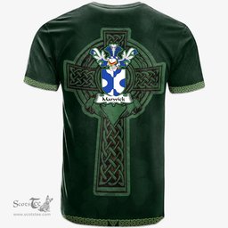 Irish Marwick Coat of Arms Irish T Shirt Irish Cross with Celtic Knot and Claddagh Ring T Shirt