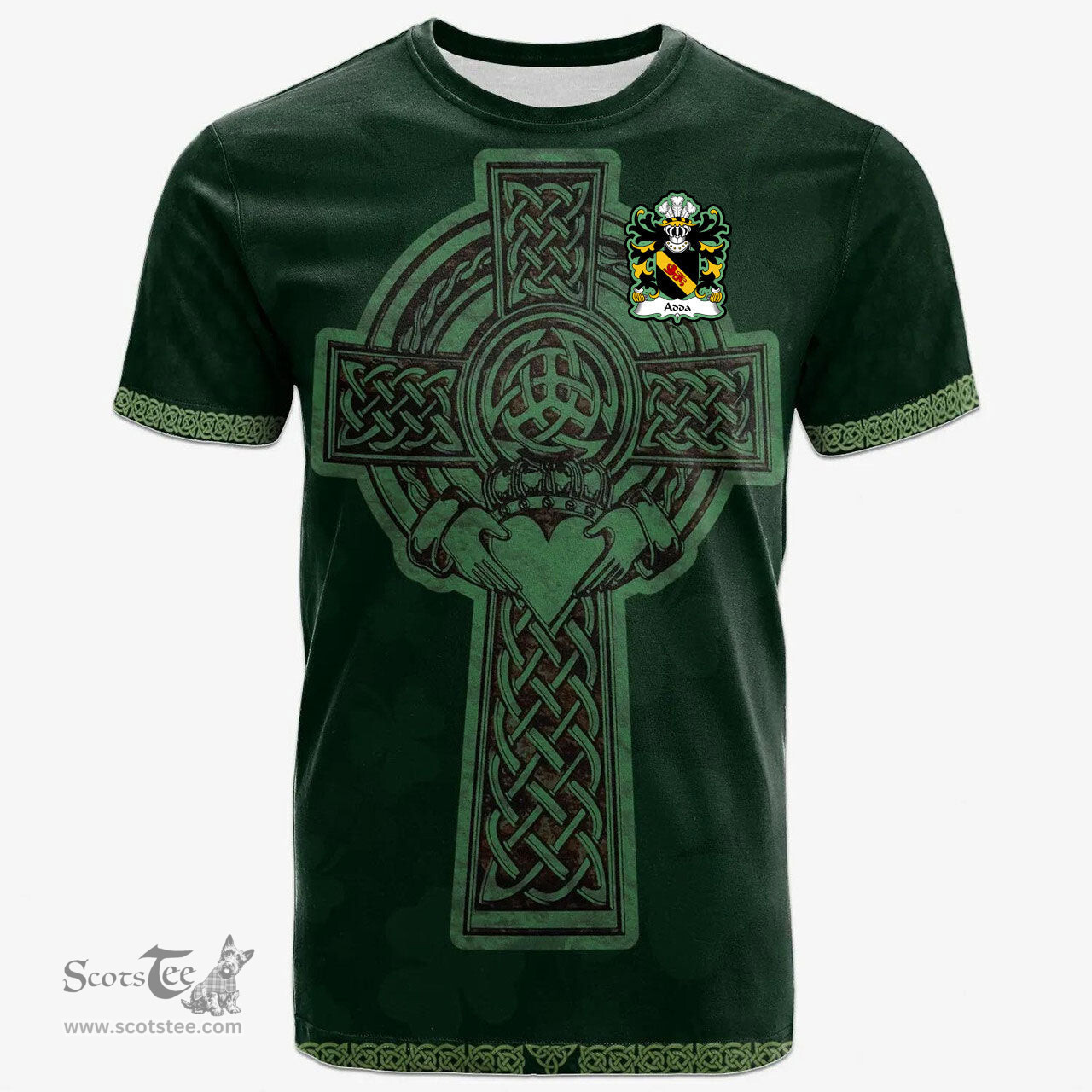 Irish Adda of Mochnant Welsh Coat of Arms Irish T Shirt Irish Cross with Celtic Knot and Claddagh Ring T Shirt