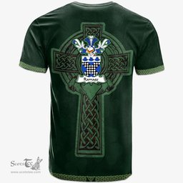 Irish Ramage Coat of Arms Irish T Shirt Irish Cross with Celtic Knot and Claddagh Ring T Shirt