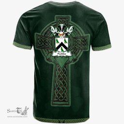 Irish Peebles Coat of Arms Irish T Shirt Irish Cross with Celtic Knot and Claddagh Ring T Shirt