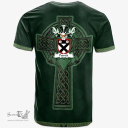 Irish Patrick Coat of Arms Irish T Shirt Irish Cross with Celtic Knot and Claddagh Ring T Shirt