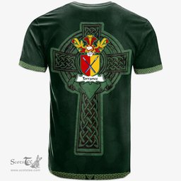 Irish Torrance Coat of Arms Irish T Shirt Irish Cross with Celtic Knot and Claddagh Ring T Shirt