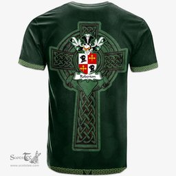 Irish Roberton Coat of Arms Irish T Shirt Irish Cross with Celtic Knot and Claddagh Ring T Shirt