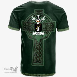 Irish Roger or Rodger Coat of Arms Irish T Shirt Irish Cross with Celtic Knot and Claddagh Ring T Shirt